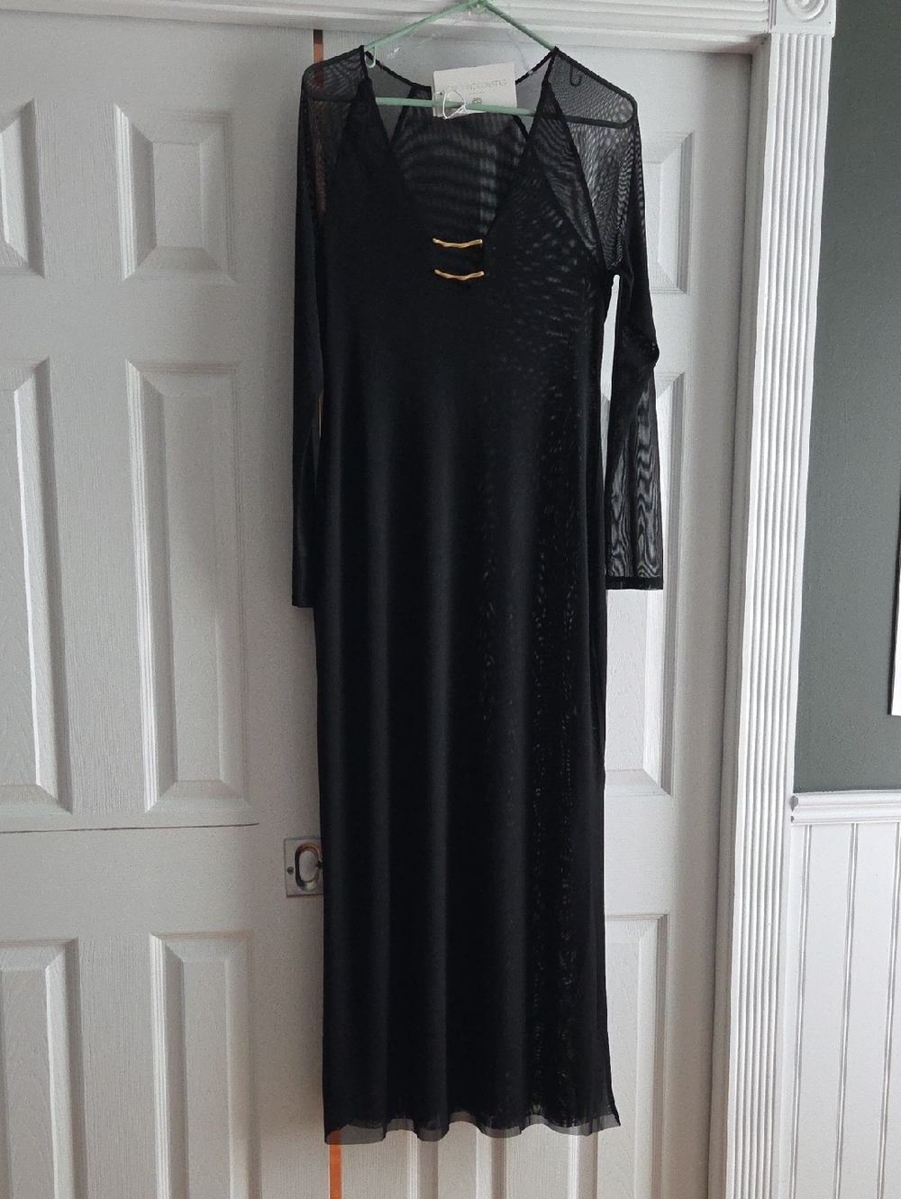 Caroline Constas Black Sheer Long Sleeve Maxi Dress Gold Hardware Accents